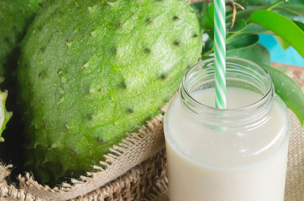 Soursop juice in a bottle