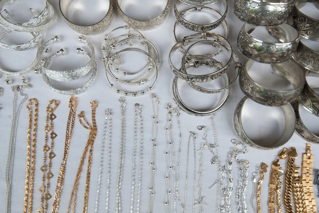 Silver jewelry at a market in Vietnam