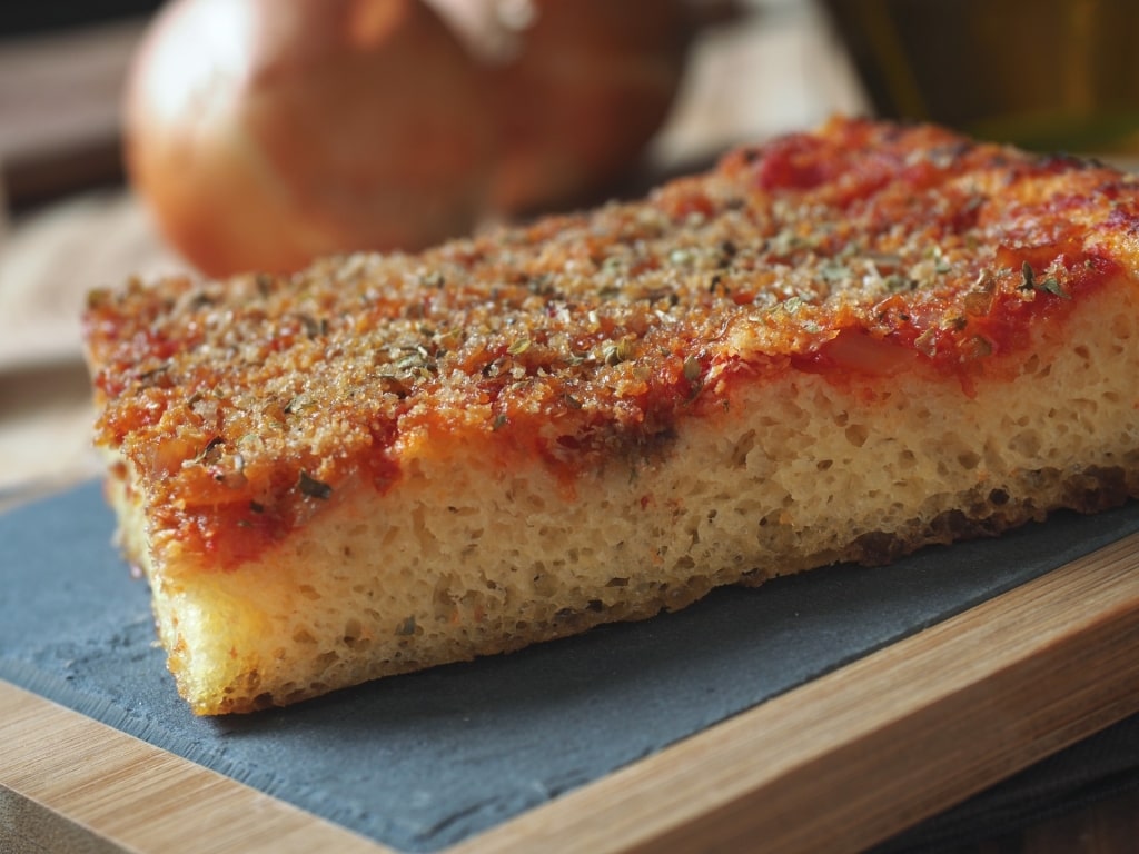 Square cut Sicilian pizza