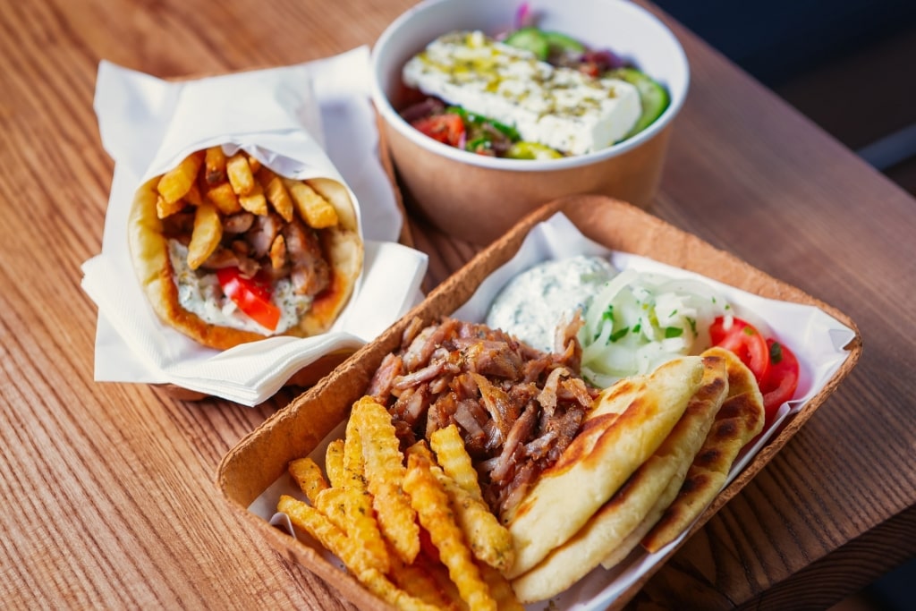 Greek street food on a table