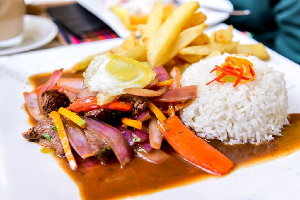 Lomo saltado with rice on the side