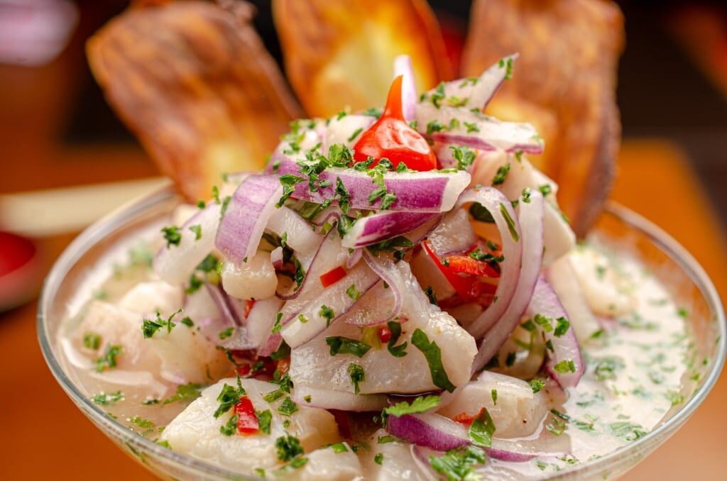 Peruvian ceviche in a bowl