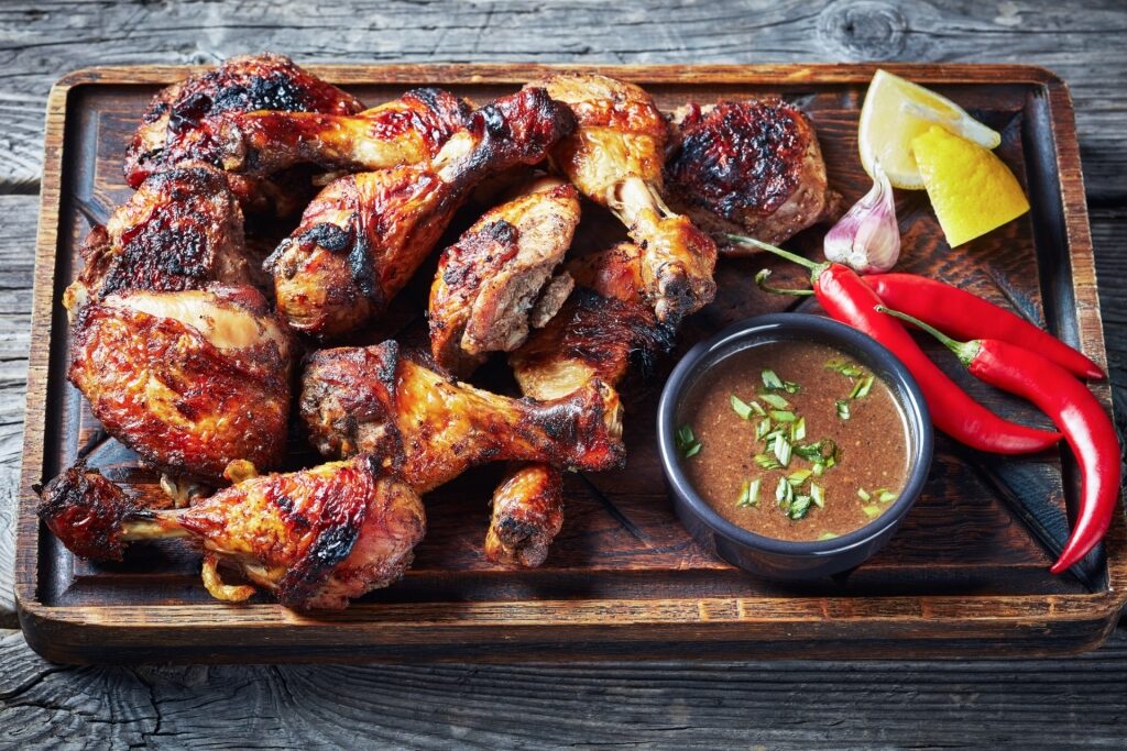 Platter of Jamaican jerk chicken