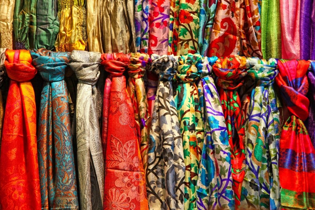 Pashmina scarves on display
