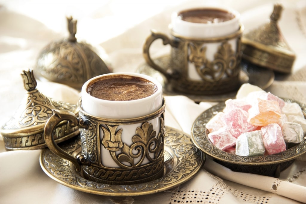 Warm Turkish coffee with Turkish delight