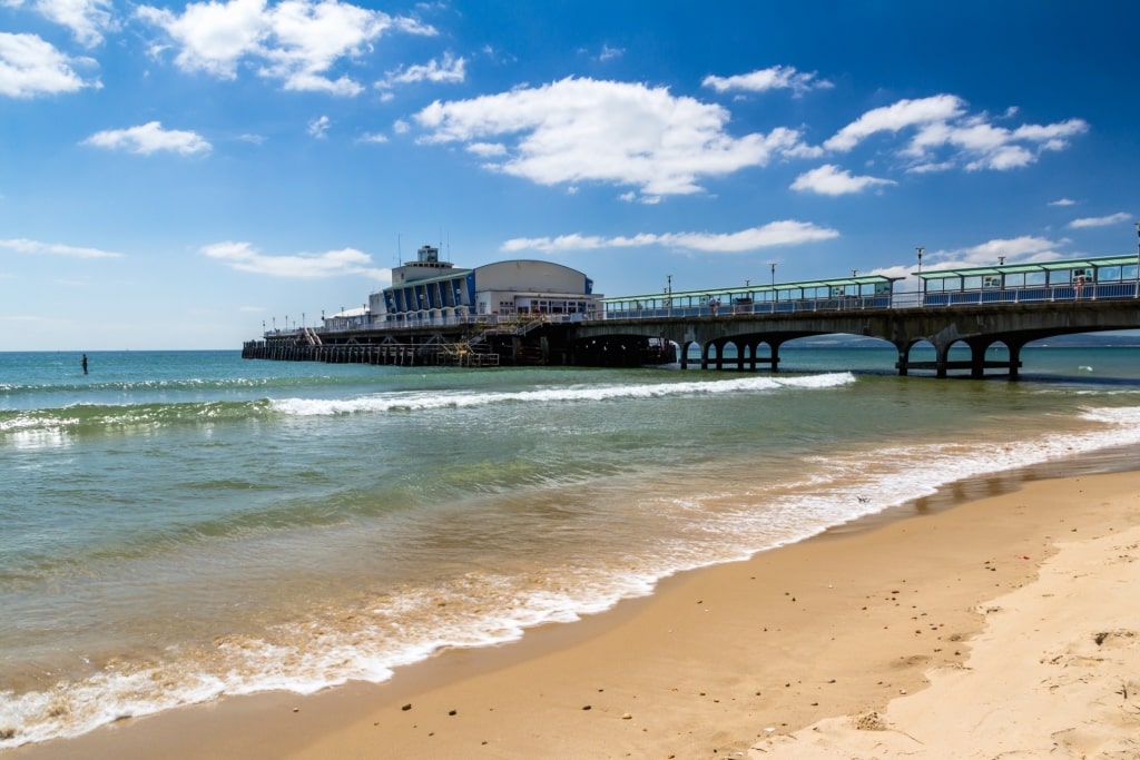 Soft waves in Bournemouth Beach in Dorset, England