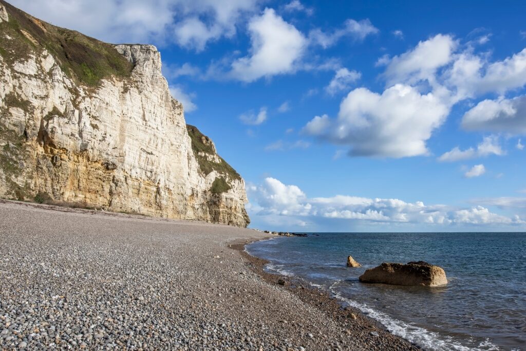 Rocky shoreline of Branscombe Beach, Devon, England
