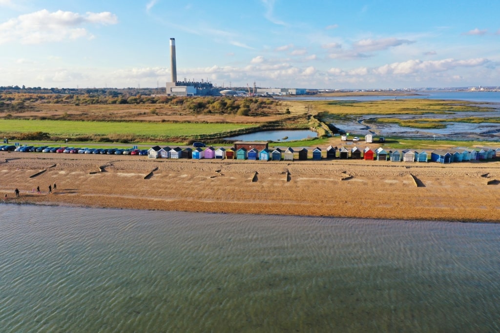 Brown sands of Calshot Beach, near Southampton, England