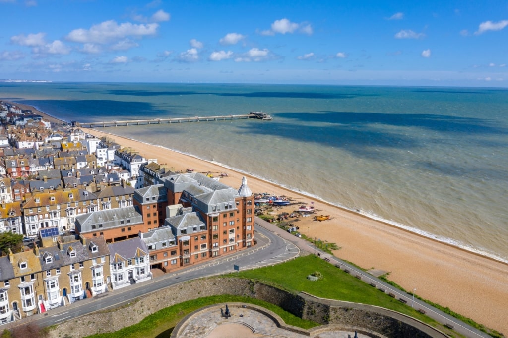 Aerial view of Deal Beach, near Dover, England