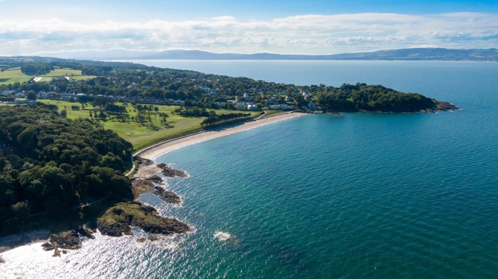 Aerial view of Helen’s Bay Beach, near Belfast, Northern Ireland