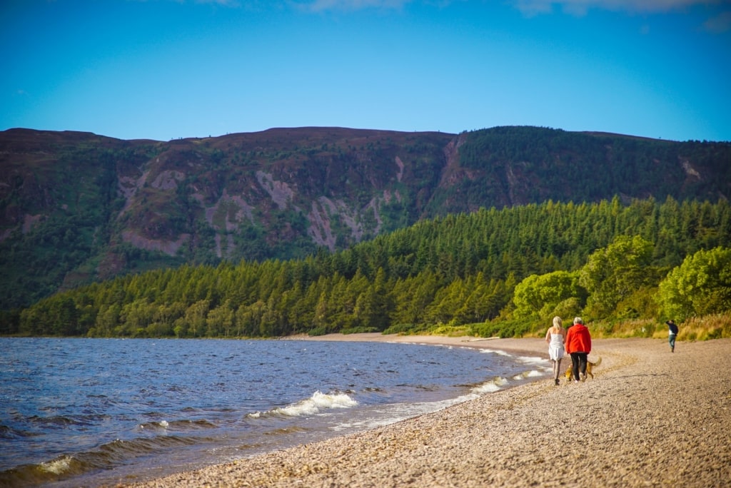 Rocky shoreline of Lochend Beach in Inverness, Scotland