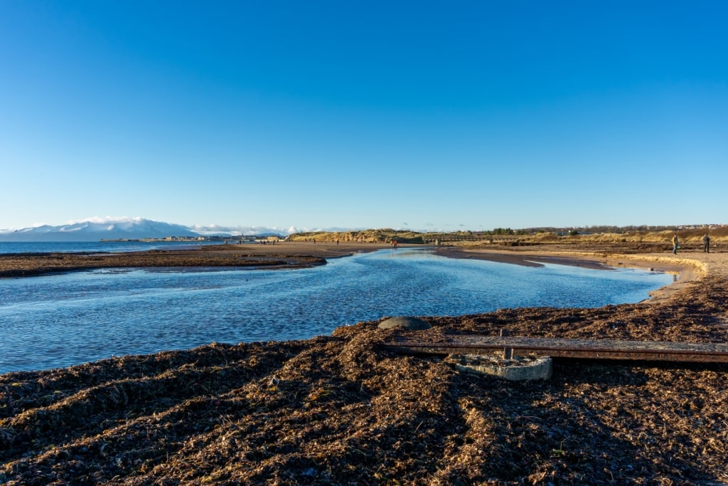 Pebbly beach of Stevenston Beach, near Glasgow, Scotland