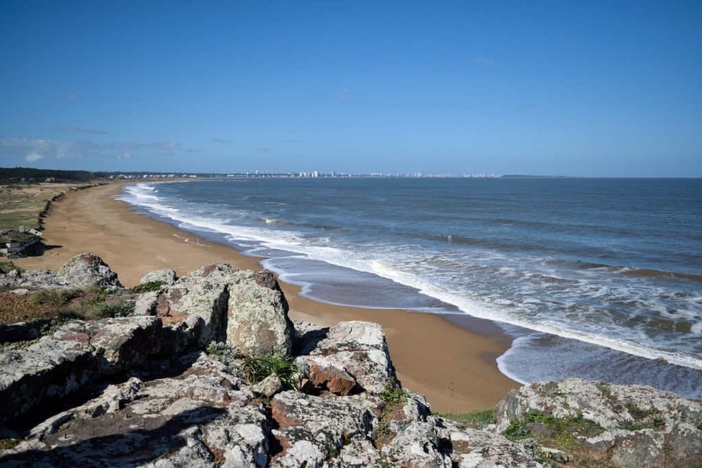 Rocky shoreline of Playa Las Grutas, Punta del Este