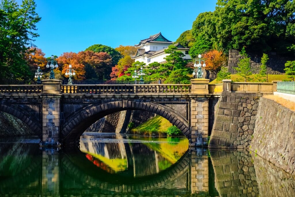 Beautiful bridge with Imperial Palace in Tokyo
