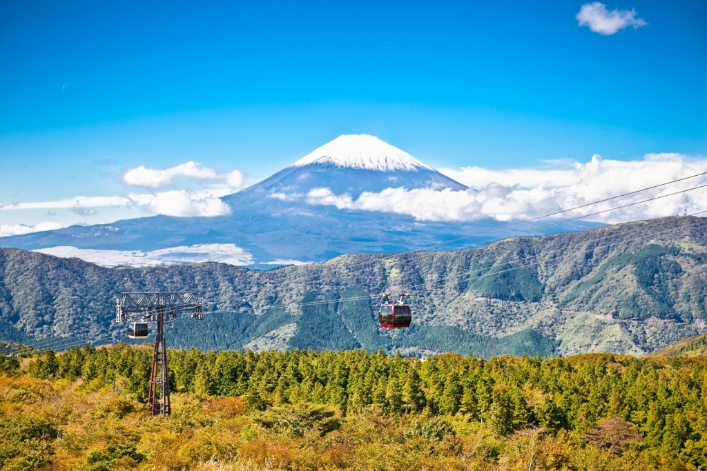 Beautiful landscape of ropeway in Owakudani