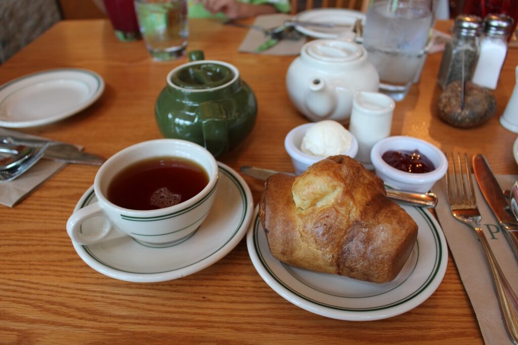 Tea & popovers on a table