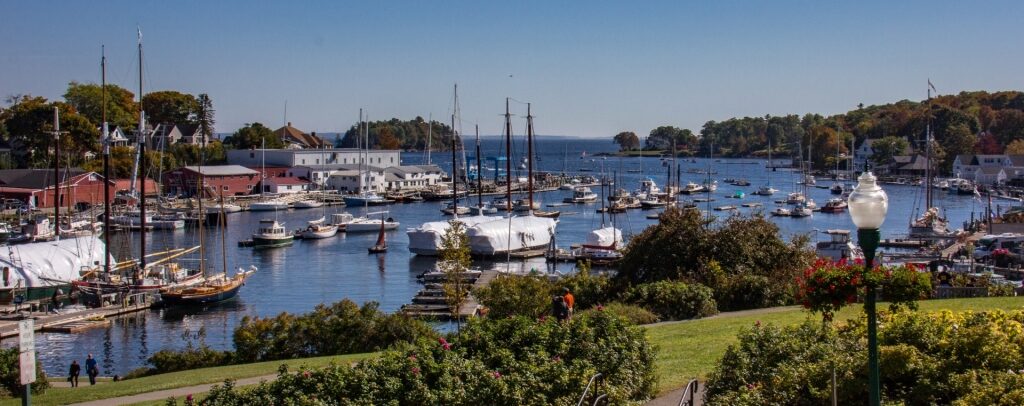 Boats lined up on Rockland Harbor