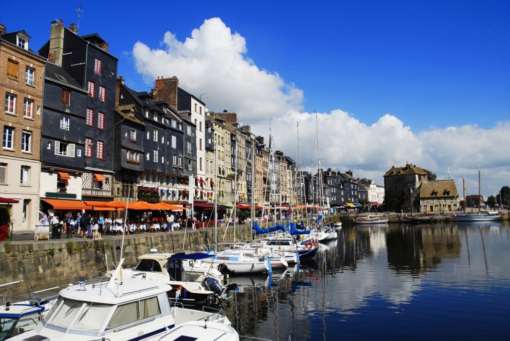 Restaurants lined up on Vieux Bassin, Honfleur