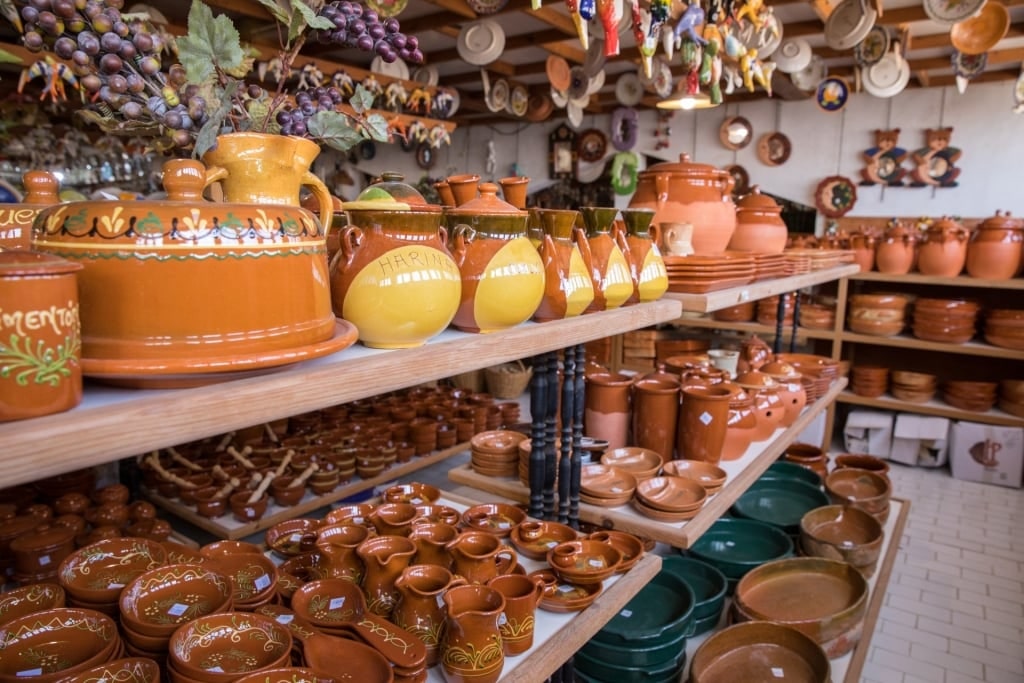 Ceramics and pottery at a market in Spain