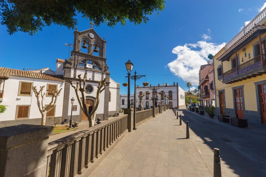 Street view of Firgas with San Roque Church