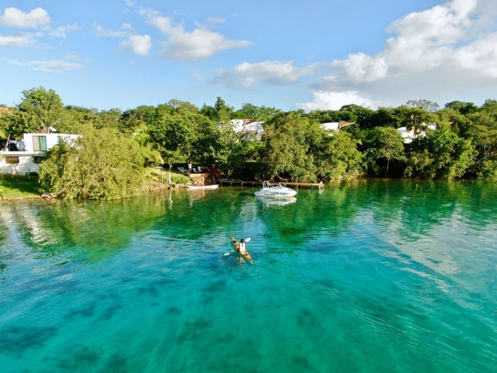 View while kayaking in Bacalar Lagoon