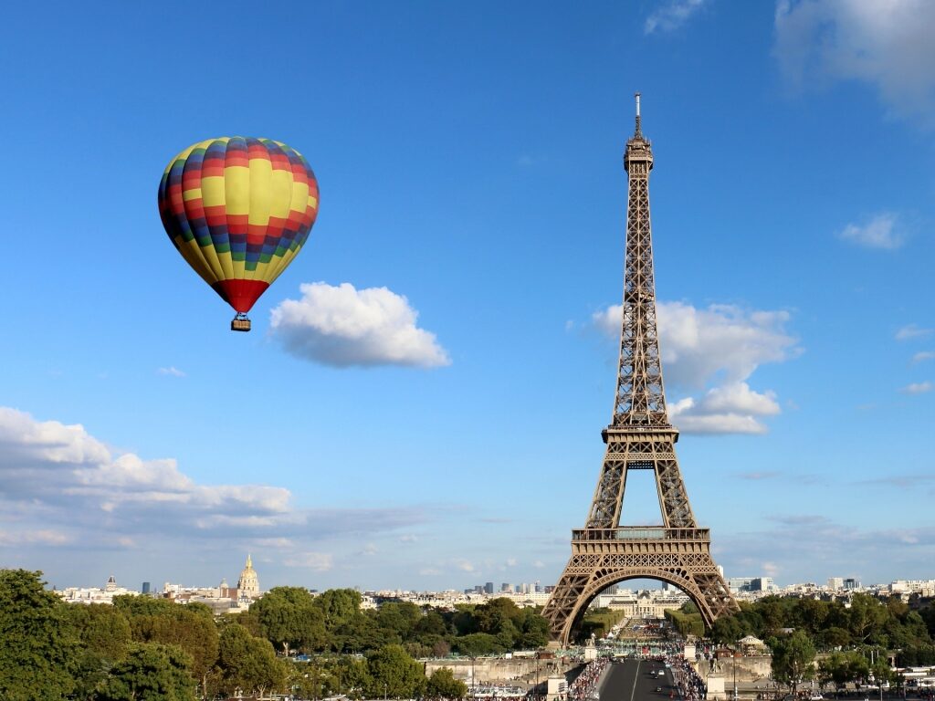 Hot air balloon ride with view of the Eiffel Tower