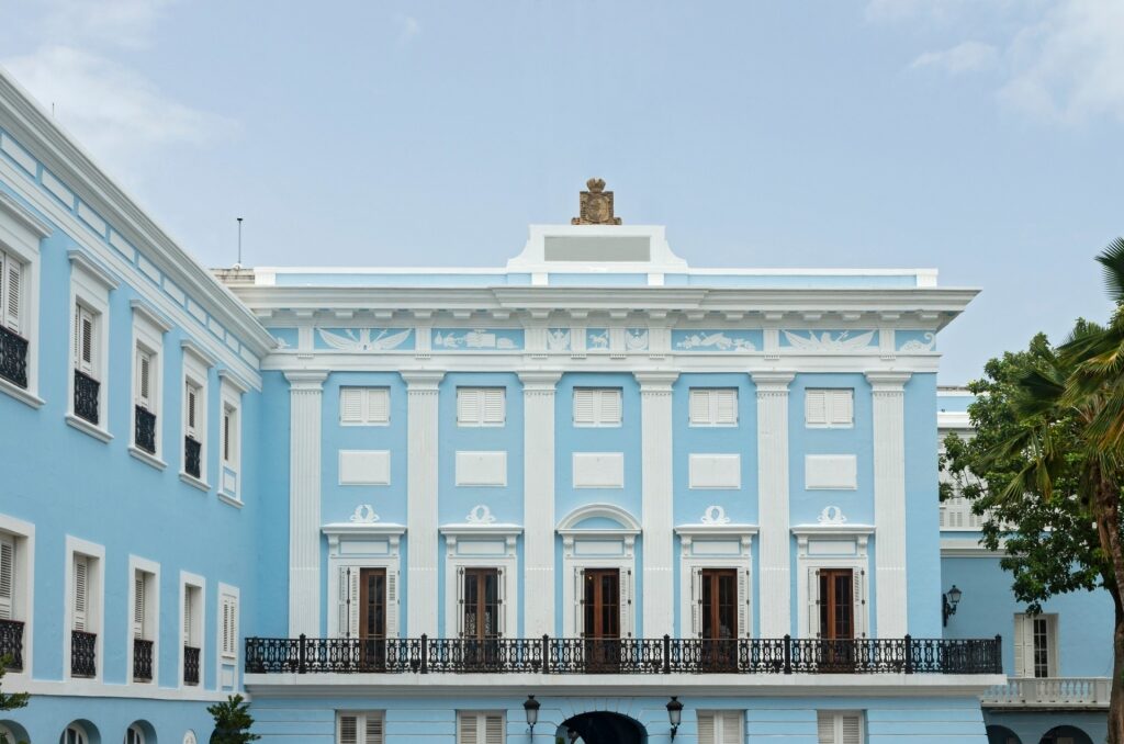 Blue and white facade of La Fortaleza