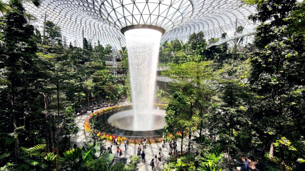 Beautiful Rain Vortex inside the Jewel Changi Airport