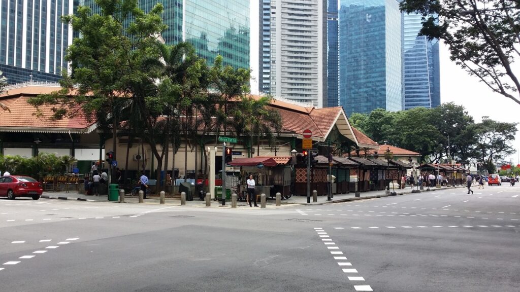 Street view of Lau Pa Sat Hawker Center