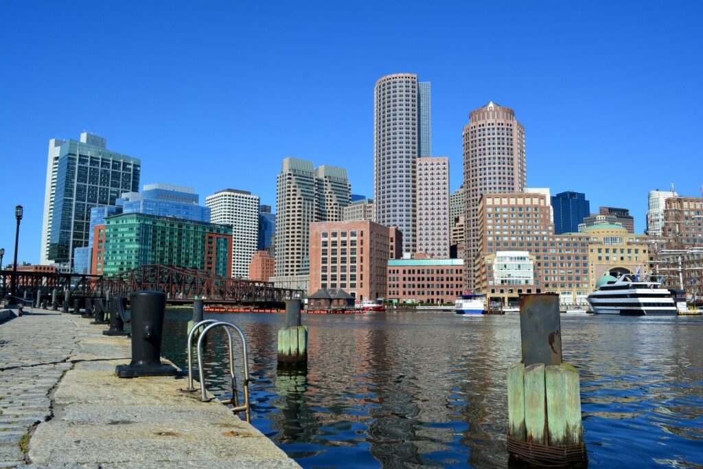 Beautiful skyline of Boston from Seaport District
