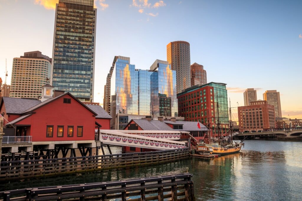 Boston Tea Party Ships & Museum with city skyline