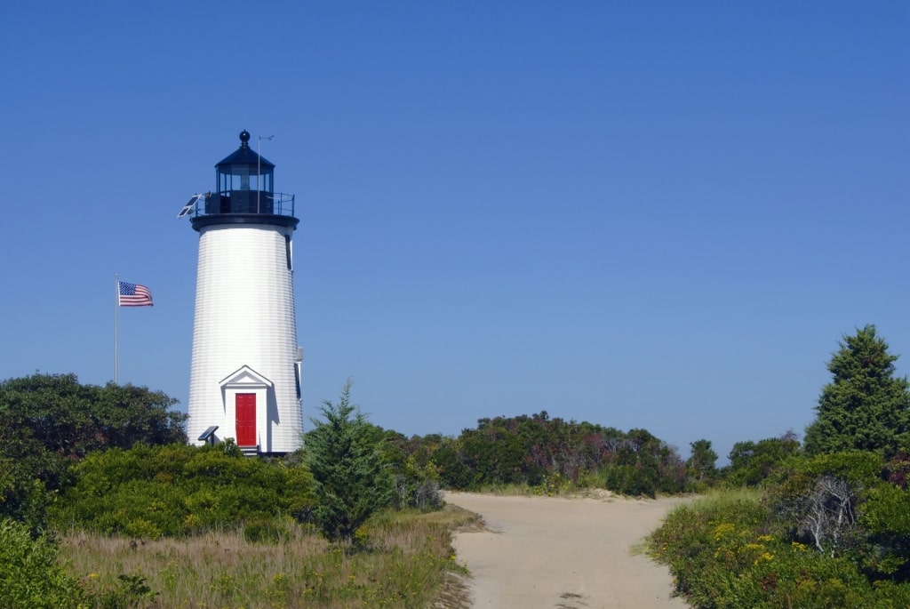 Iconic Cape Poge Lighthouse by the beach