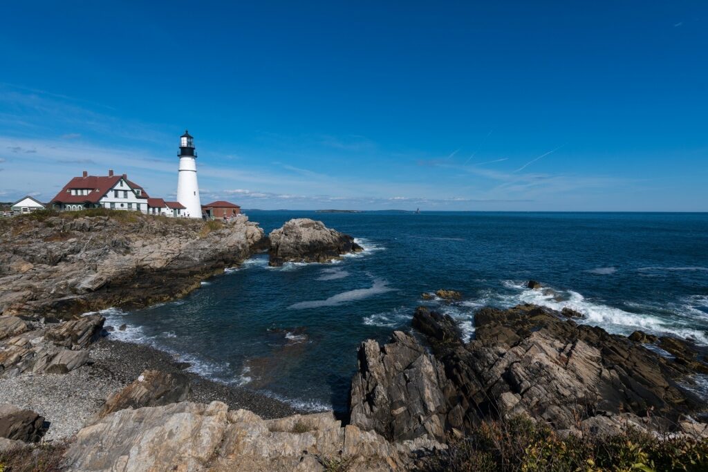 Rocky coastline of Fort Williams Park in Portland, Maine