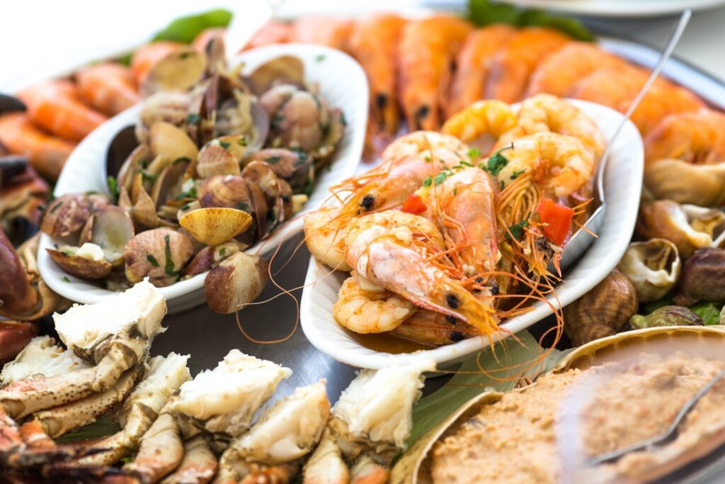 A variety of seafood on the table