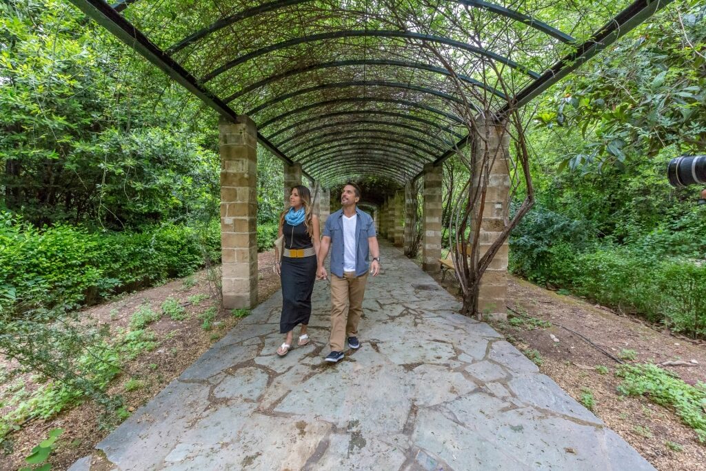 Couple exploring the Athens National Gardens