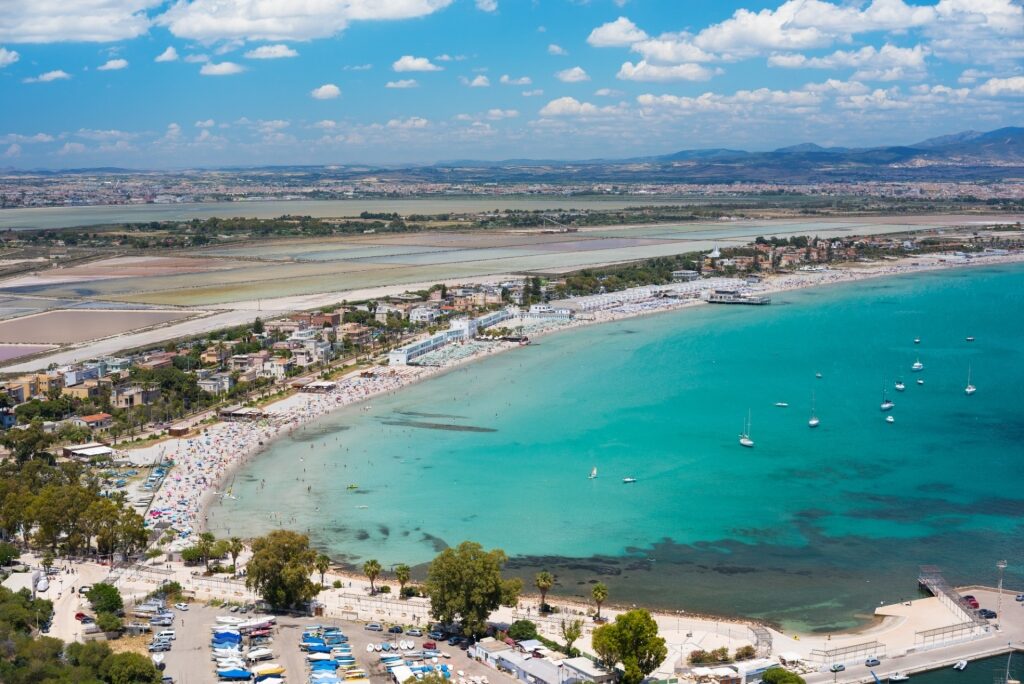 Aerial view of Poetto Beach, Sardinia