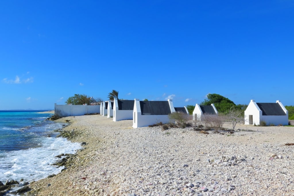 White buildings along White Pan Beach