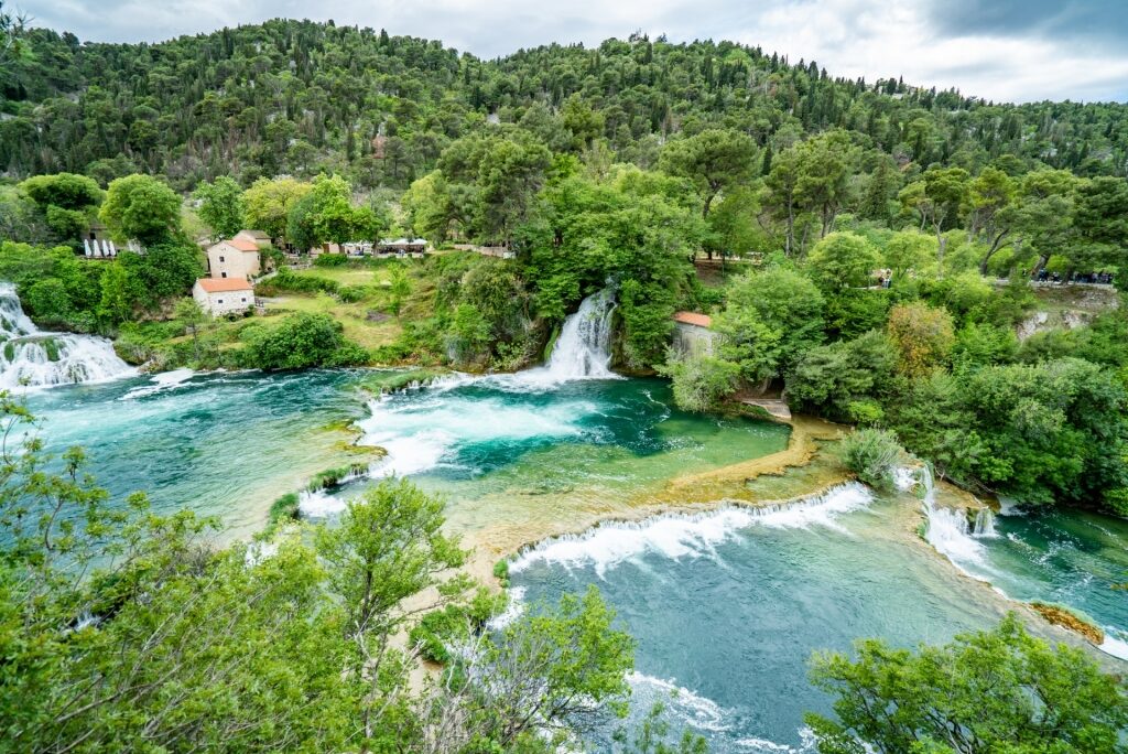 Landscape of Krka National Park with waterfalls