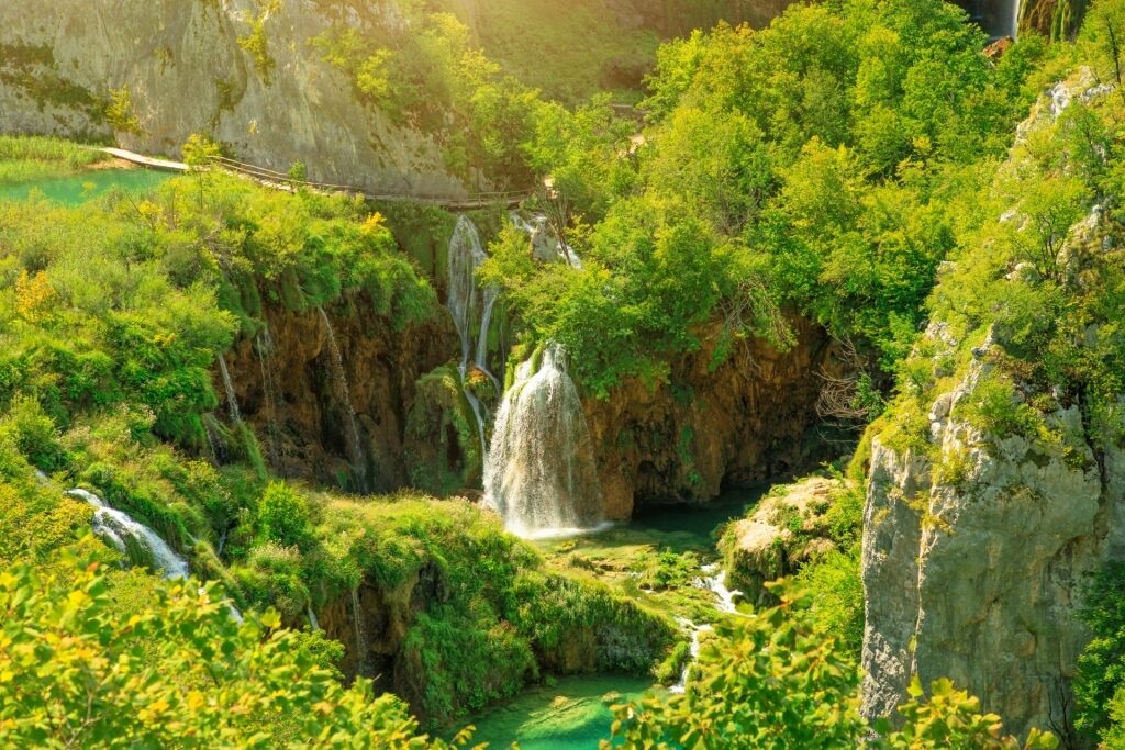 Lush landscape of Sastavci Waterfall, Plitvice Lakes National Park