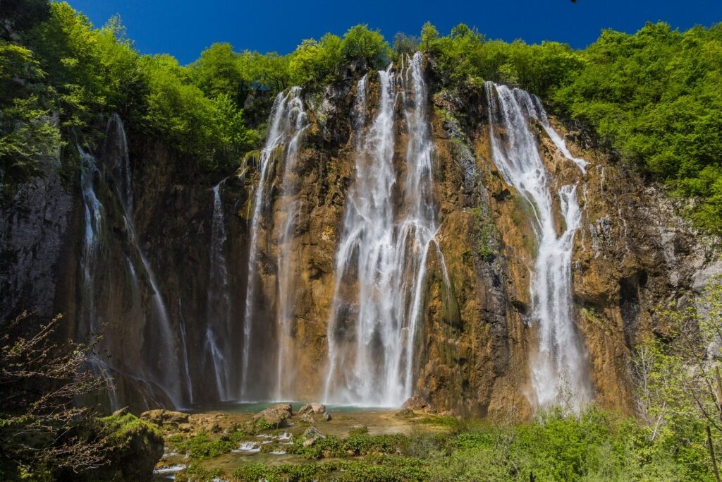 Rocky landscape of The Great Waterfall, Plitvice Lakes National Parke of 