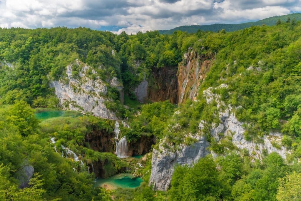 Lush landscape of The Great Waterfall, Plitvice Lakes National Park