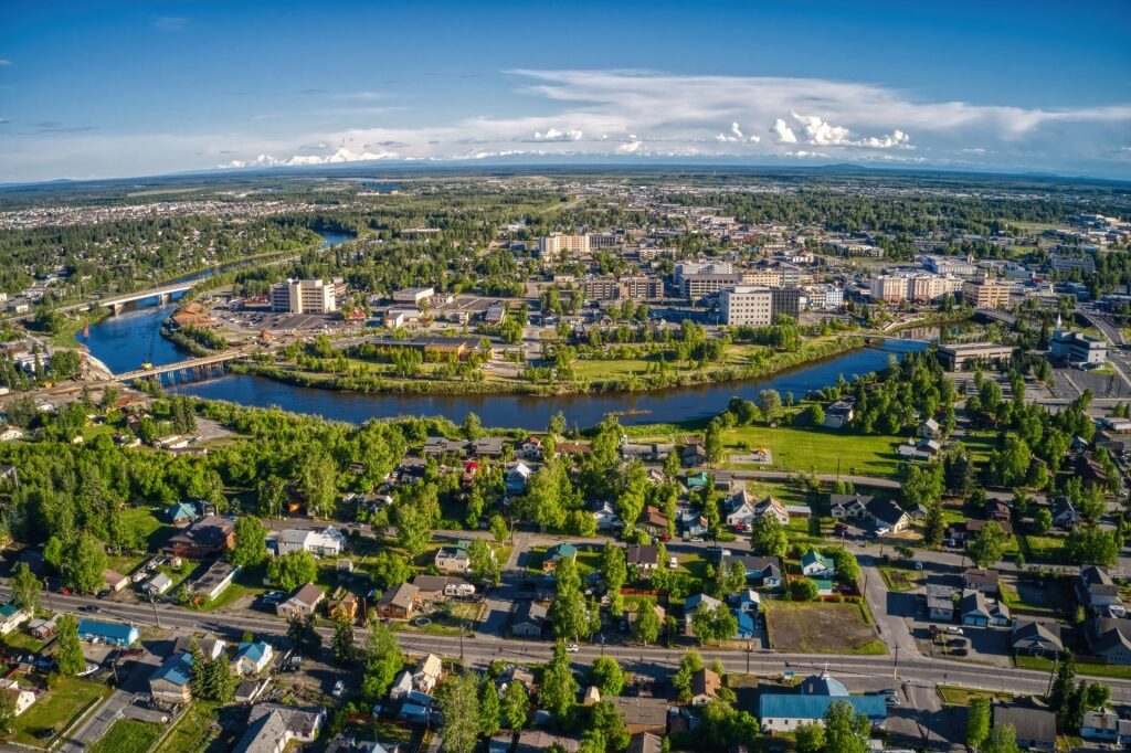 Aerial view of Downtown Fairbanks