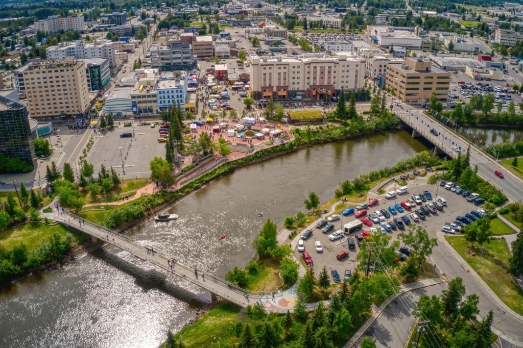 Aerial view of Golden Heart Plaza