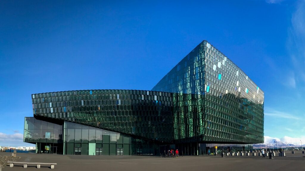 Glass exterior of Harpa Concert Hall and Conference Center