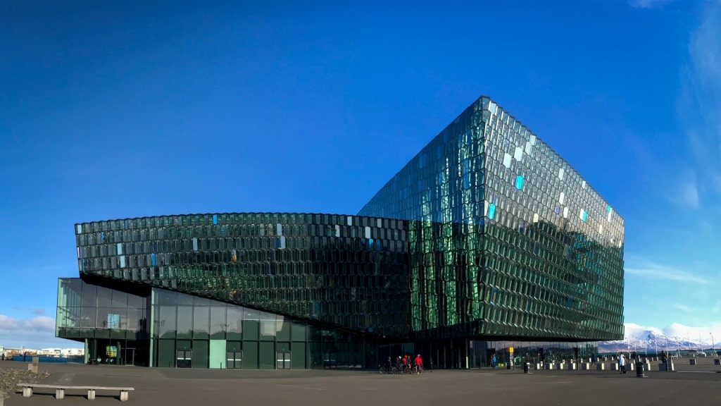 Glass exterior of Harpa Concert Hall and Conference Center