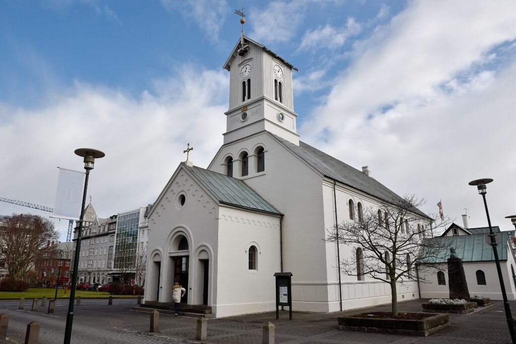 White facade of Reykjavík Cathedral