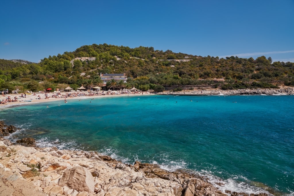 Pretty shoreline of Pokonji Dol Beach, Hvar Island