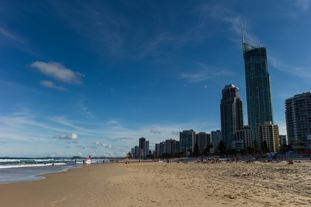 Sandy beach along Gold Coast