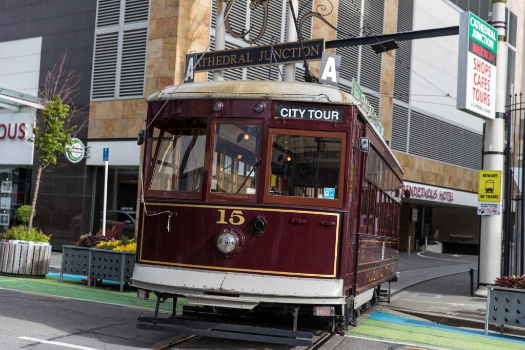 Street view of Christchurch tram 