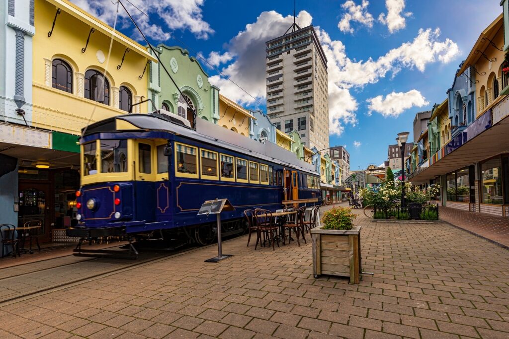 Street view of Christchurch tram 